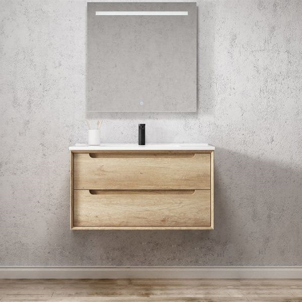 Otti Byron 900mm Vanity Natural Oak - Ideal Bathroom CentreBY900N1Wall HungCeramic Top
