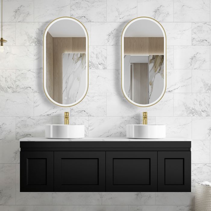 Otti Hampton Mark II 1500mm Wall Hung Vanity with Stone Top - Ideal Bathroom CentreHPM1500B7Matte Black20mm Stone TopAbove Counter Top