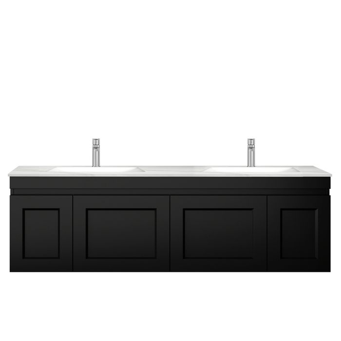 Otti Hampton Mark II 1500mm Wall Hung Vanity with Stone Top - Ideal Bathroom CentreHPM1500B11Matte Black20mm Stone TopUnder Counter top