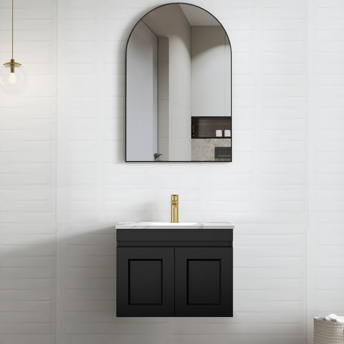 Otti Hampton Mark II 600mm Wall Hung Vanity with Stone Top - Ideal Bathroom CentreHPM600BMatte Black20mm Stone TopUnder Counter top