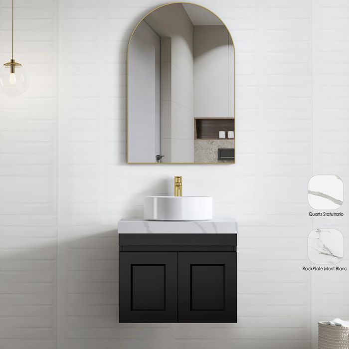Otti Hampton Mark II 600mm Wall Hung Vanity with Stone Top - Ideal Bathroom CentreHPM600BMatte Black60mm Stone TopAbove Counter Top