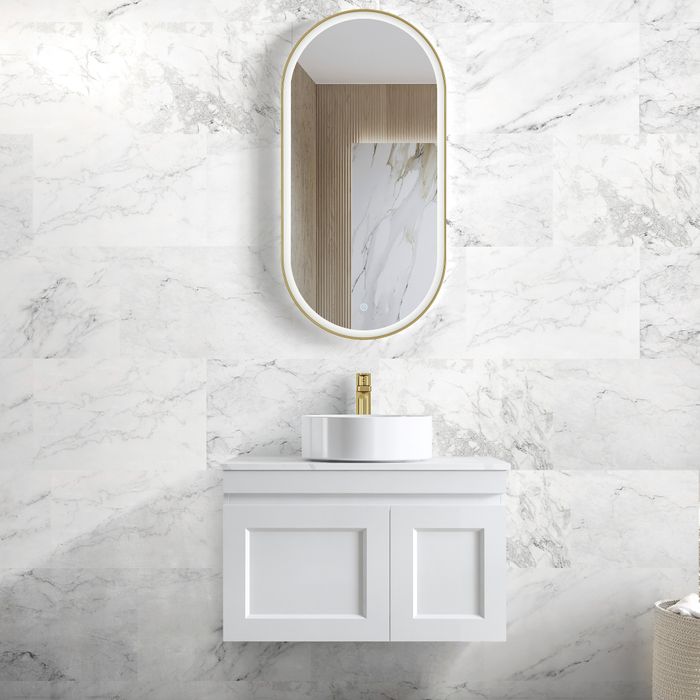 Otti Hampton Mark II 750mm Wall Hung Vanity with Stone Top - Ideal Bathroom CentreHPM750W1Matte White20mm Stone TopAbove Counter Top