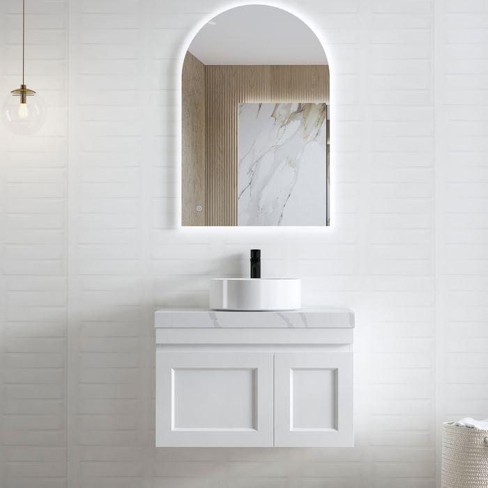Otti Hampton Mark II 750mm Wall Hung Vanity with Stone Top - Ideal Bathroom CentreHPM750W3Matte White60mm Stone TopAbove Counter Top