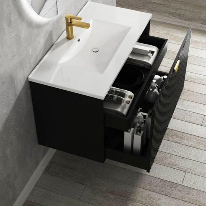 Otti Marlo 900mm Wall Hung Vanity Matte Black - Ideal Bathroom CentreMA900B3Freestanding On LegsCeramic Top