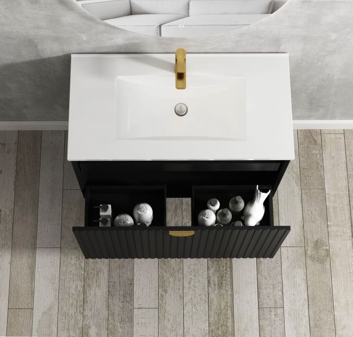 Otti Marlo 900mm Wall Hung Vanity Matte Black - Ideal Bathroom CentreMA900B3Freestanding On LegsCeramic Top