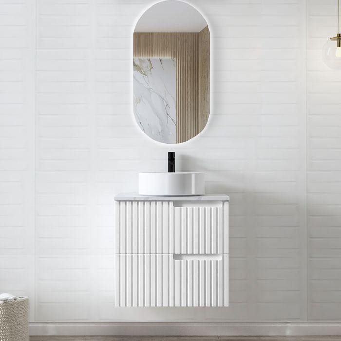 Otti Noosa 600mm Vanity Matte White - Ideal Bathroom CentreNS600W2Wall HungStone Top