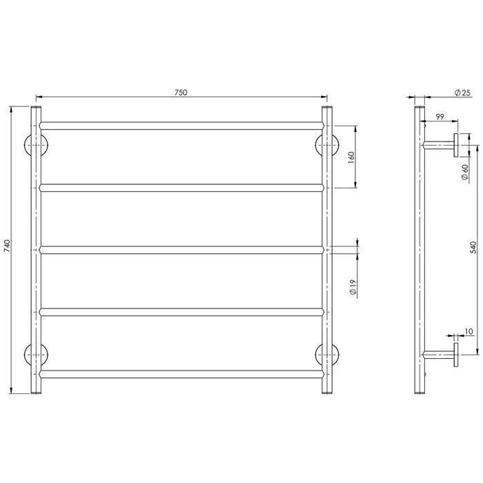 Phoenix Radii Towel Ladder 750 x 740mm Round Plate - Ideal Bathroom CentreRA871 CHR
