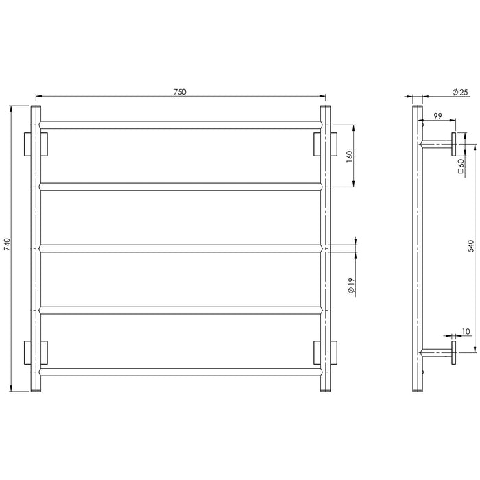Phoenix Radii Towel Ladder 750 x 740mm Square Plate - Ideal Bathroom CentreRS871 CHR