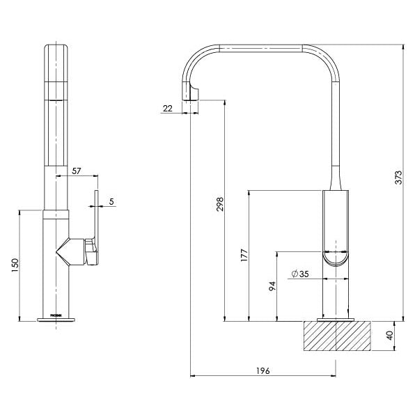 Phoenix Teel Sink Mixer 190mm Squareline - Ideal Bathroom Centre118-7300-30Gun Metal