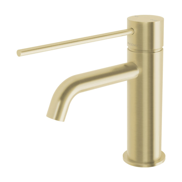 Phoenix Vivid Slimline Basin Mixer Curved Outlet with Extended Lever - Ideal Bathroom Centre114-7701-12Brushed Gold