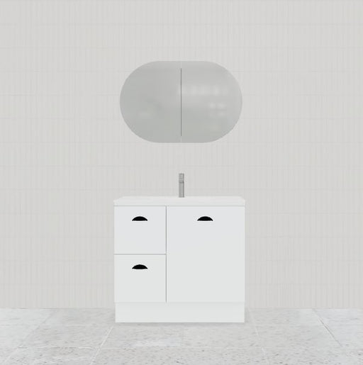 Timberline Nevada 900mm Freestanding Vanity-Satin White - Ideal Bathroom CentreNEV-V-900-C-STA-F (IDEAL-10949)Freestanding On KickboardAlpha Ceramic Top
