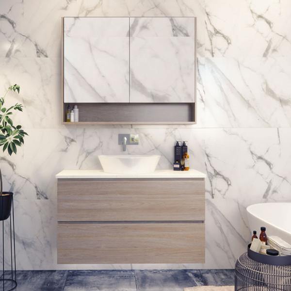Timberline Nevada Plus 900mm Wall Hung Vanity with Silk Surface Top & White Gloss Ceramic - Ideal Bathroom CentreNP90MW