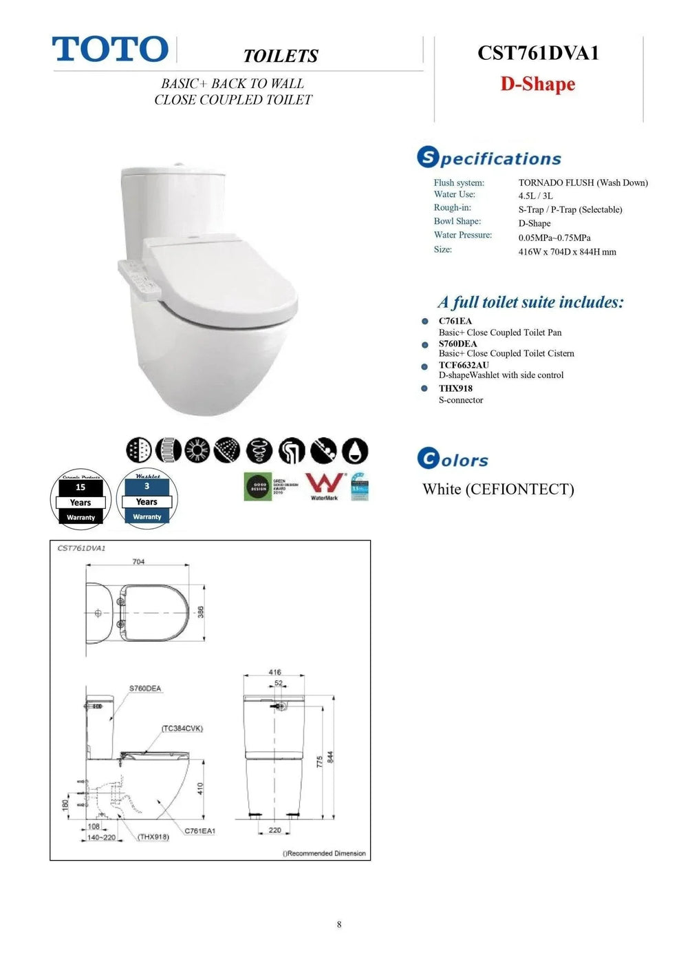 TOTO BASIC+ BACK TO WALL CLOSE COUPLED TOILET WITH S2 Washlet — Ideal