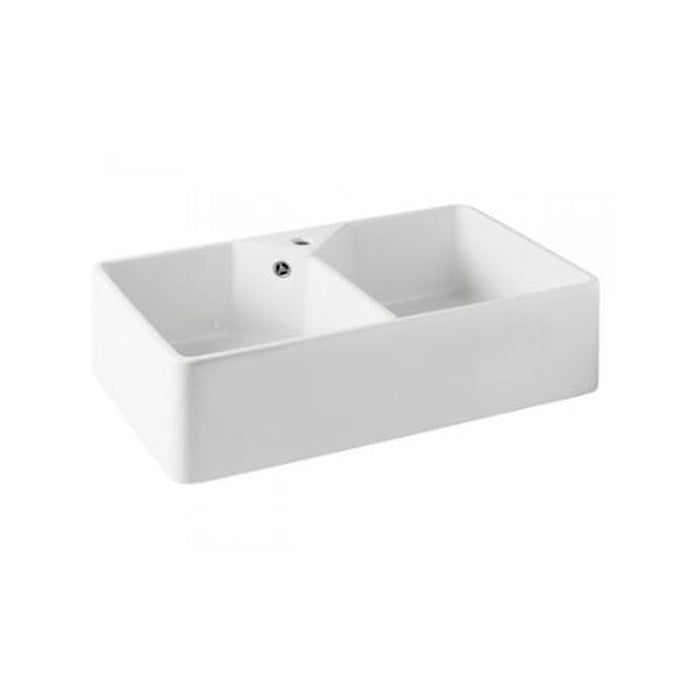 Turner Hastings Chester 80 x 50 Double Flat Front Fine Fireclay Butler Sink - Ideal Bathroom Centre7403No Grid